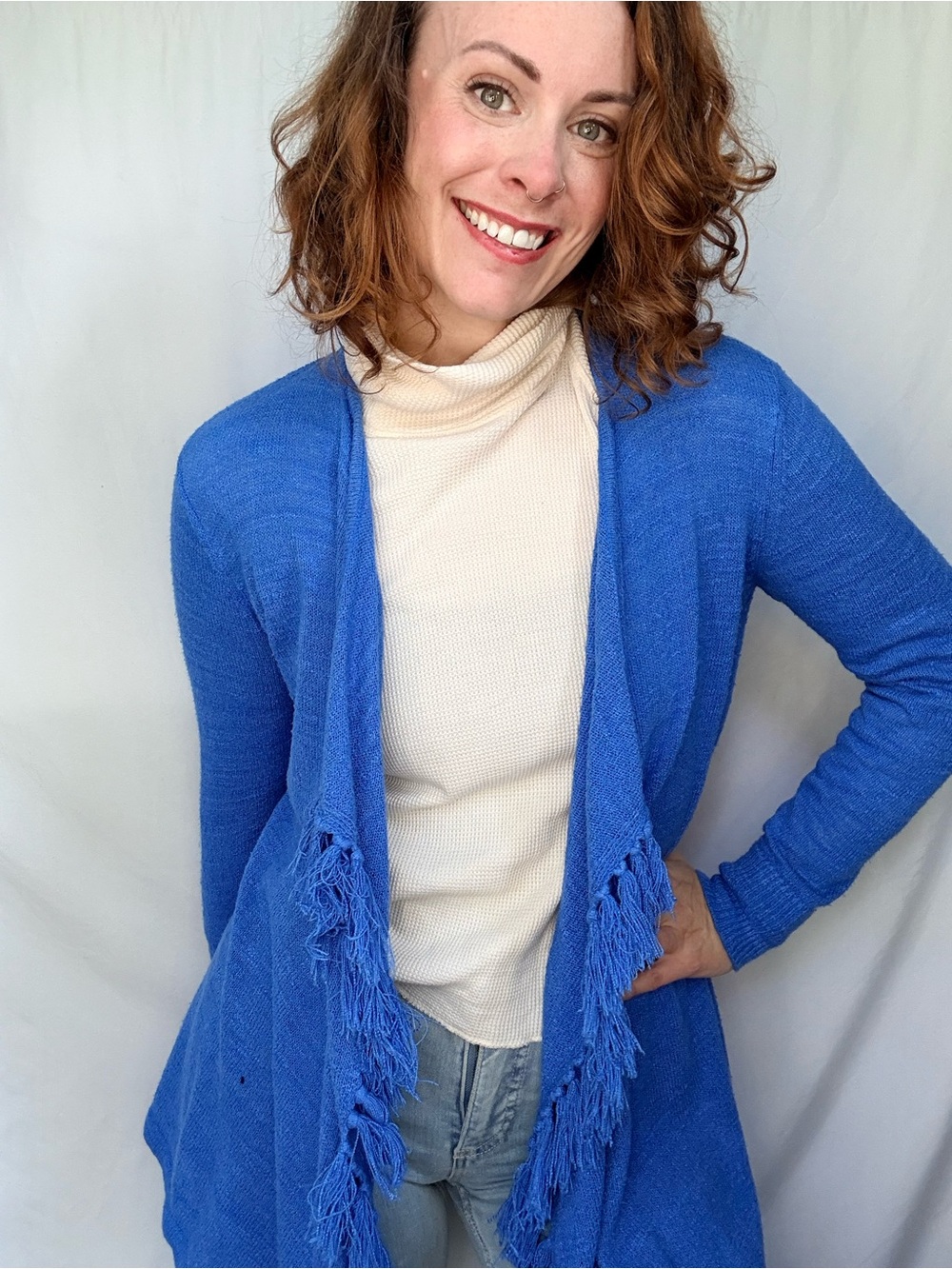 Lilly Pulitzer Cobalt Blue Fringe Open-Front Cardigan